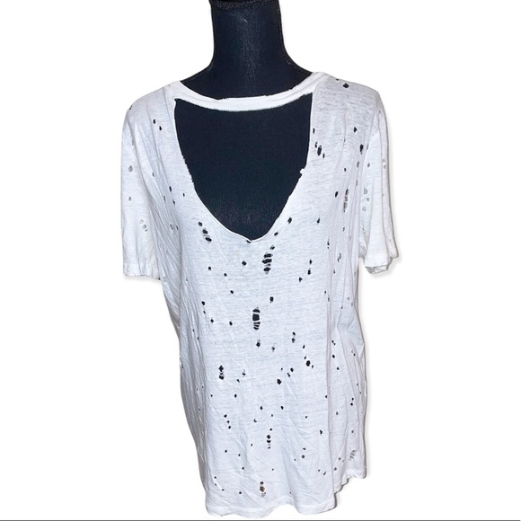 White distressed plunge neckline tee - Picture 4 of 6